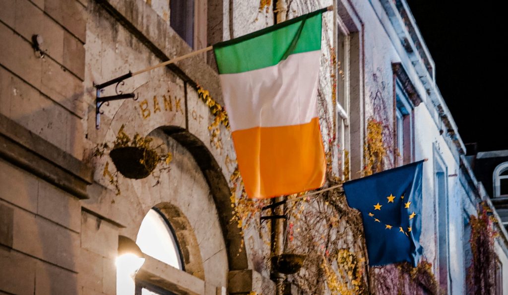 irish and european flag next to eachother